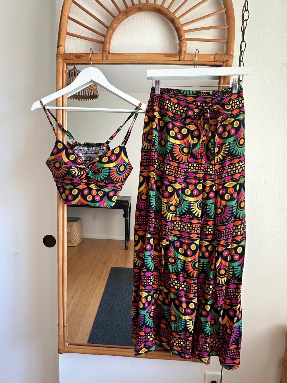 Bohemian Printed Maxi Skirt & Crop Top Set in Multicolor